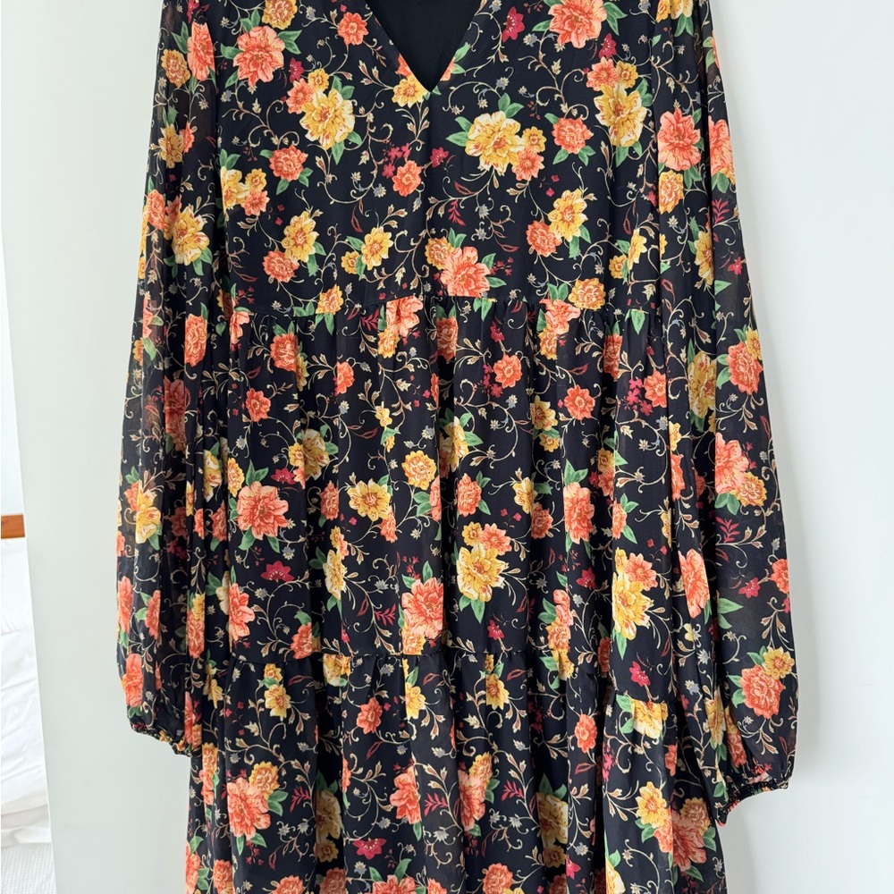 Flying Tomato Black MiniDress with Vibrant Floral Print
